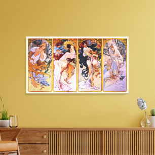 4 Jahreszeiten von Alphonse Mucha, Vintage Art Nou Leinwanddruck
