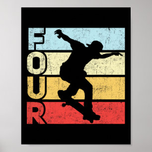 4-jähriger Skater Skateboardfahren 4. Geburtstagsf Poster