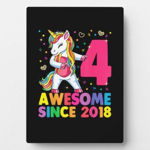 4-jähriges Einhorn-Flossing 4. Geburtstag Mädchen Fotoplatte