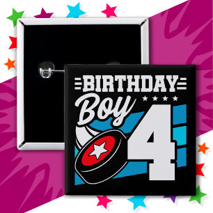 4-jähriges Hockey Party Thema 4. Geburtstag Junge Button