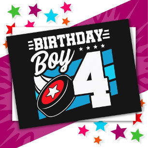 4-jähriges Hockey-Party-Thema 4. Geburtstag Junge Postkarte