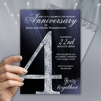 4. Jubiläum Diamant Silber Blau Zusammen Einladung