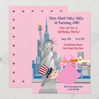 4. Juli 1. GeburtstagsGirl-Party Einladung