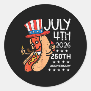 4. Juli 2026 250. Jubiläum Hotdog 250 Jahre Runder Aufkleber