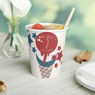 4. Juli 2. Geburtstag Eiscreme Stars Pappbecher