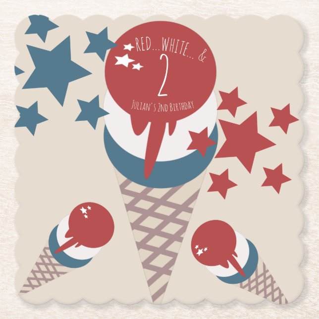 4. Juli 2. Geburtstag Eiscreme Stars Untersetzer (Vorderseite)