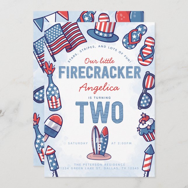 4. Juli 2. Geburtstag Party Einladung (Vorne/Hinten)