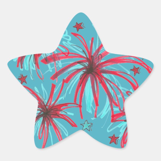 4. Juli 4. USA Blue Fireworks Patriotic Stern-Aufkleber (Vorderseite)