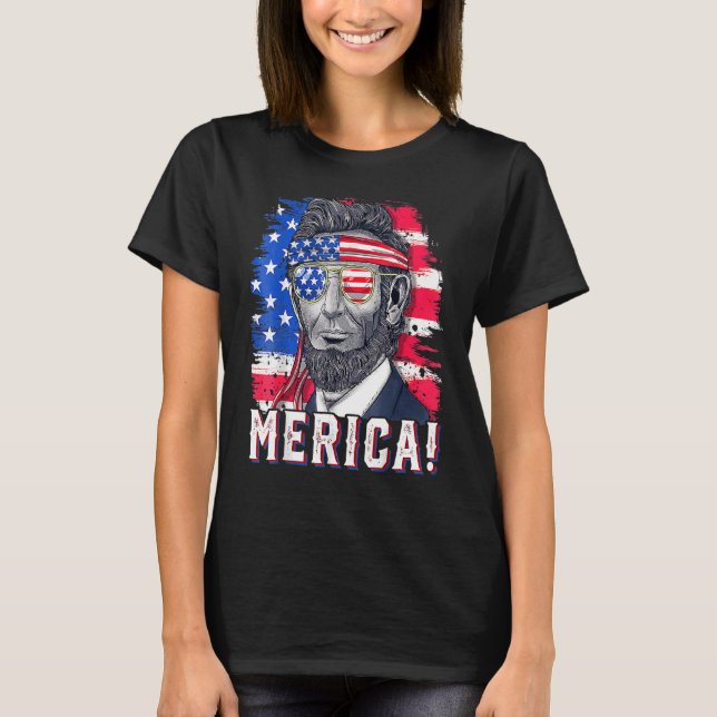 4. Juli Abraham Lincoln Sonnenbrille American Fl T-Shirt (Vorderseite)