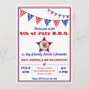 4. Juli Adle, Red, White & Blue GRILLEN Party Einladung