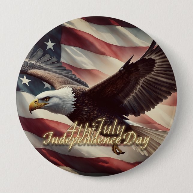 4. Juli Adler mit amerikanischer Flagge Button (Vorderseite)