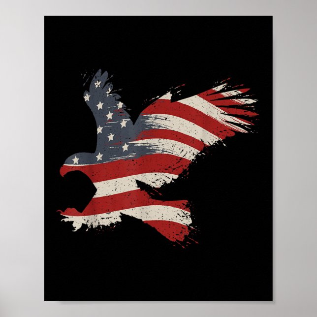 4. Juli Adler mit amerikanischer Flagge Geschenk T Poster (Vorne)