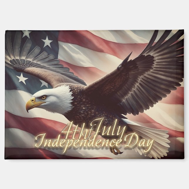 4. Juli Adler mit amerikanischer Flagge Magnet (Vorderseite)
