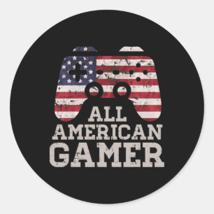 4. Juli All American Gamer Patriot Men Boys Kinder Runder Aufkleber