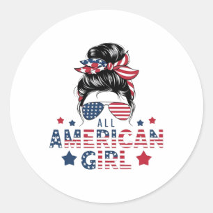 4. Juli All American Girls Unordentlicher Dutt Fra Runder Aufkleber