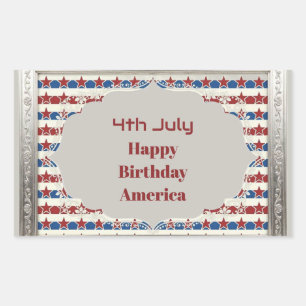 4. Juli Alles Gute zum Geburtstag Amerika Sterne u Rechteckiger Aufkleber