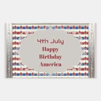 4. Juli Alles Gute zum Geburtstag Amerika Sterne u Rechteckiger Aufkleber