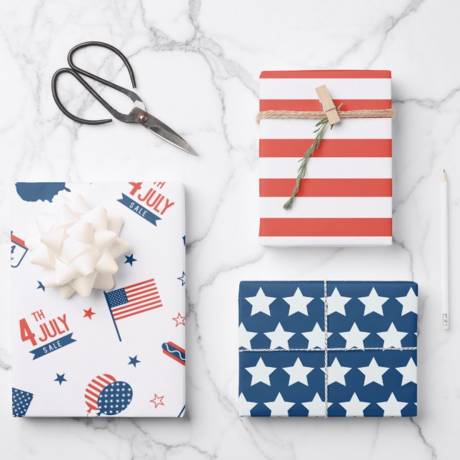 4. Juli America Wrapping Paper Set Geschenkpapier Set (Vorderseite)
