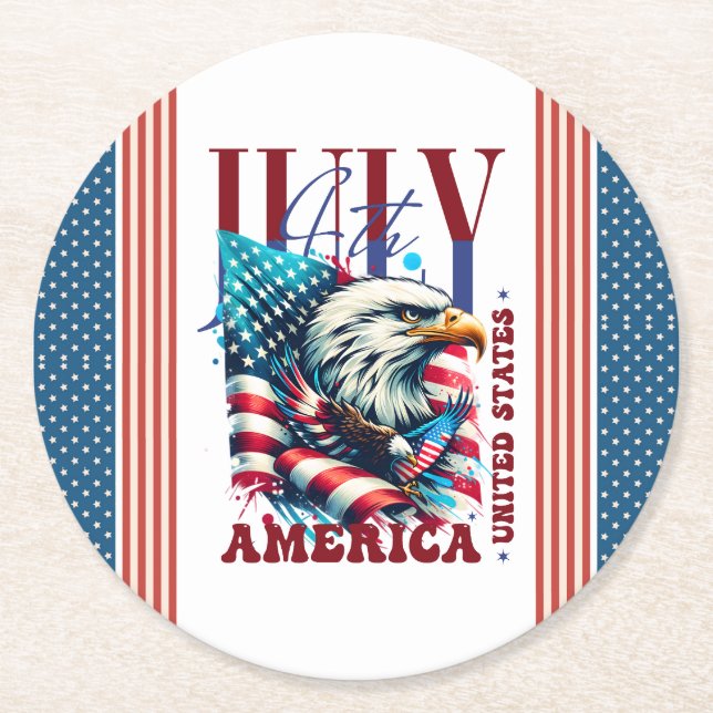 4. Juli American Eagle Sublimation-61904 Runder Pappuntersetzer (Vorderseite)