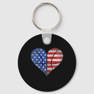 4. Juli American Flag Basketball Heart USA Wom Schlüsselanhänger