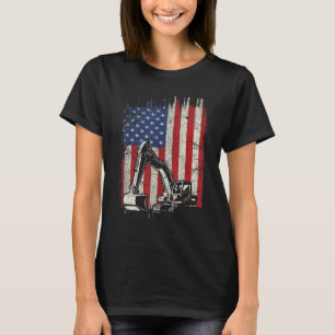 4. Juli American Flag Construction Backhoe Exc T-Shirt