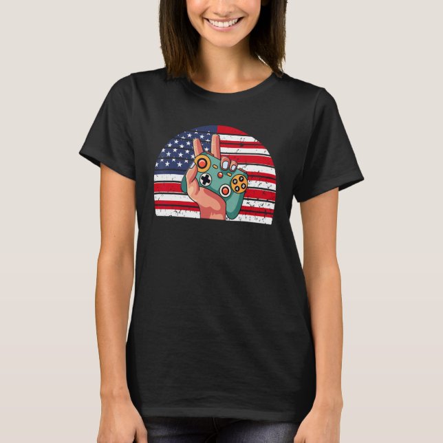 4. Juli American Flag Gaming Patriotic B T-Shirt (Vorderseite)