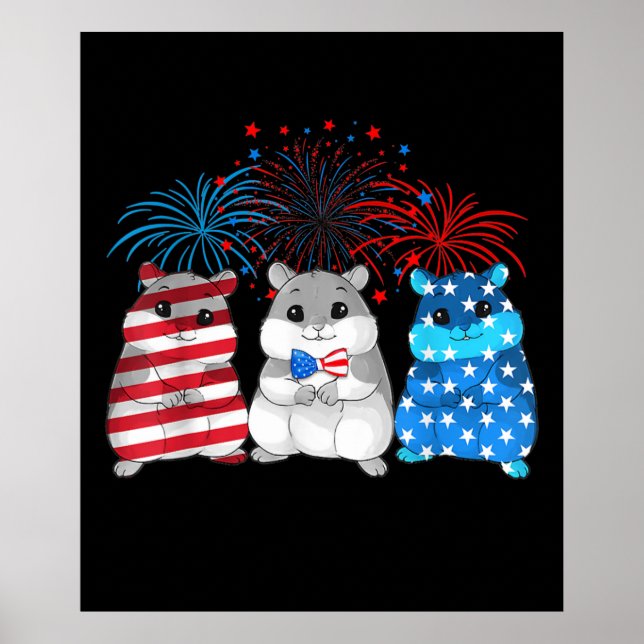 4. Juli American Flag Happy Guinea Pig Poster (Vorne)