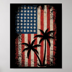 4. Juli American Flag Palm Trees Usa America P Poster