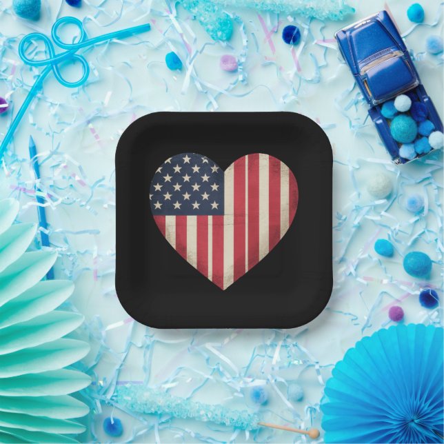 4. Juli American Flag Patriotic USA Star Strip Pappteller (Party)