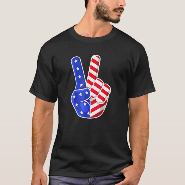 4. Juli American Flag Peace Sign Hand Patrioti T-Shirt (Vorderseite)