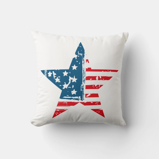 4. Juli American Flag Star Grunge Throw Kissen (Vorderseite)