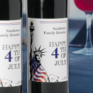4. Juli American Flag Statue of Liberty   Weinetikett
