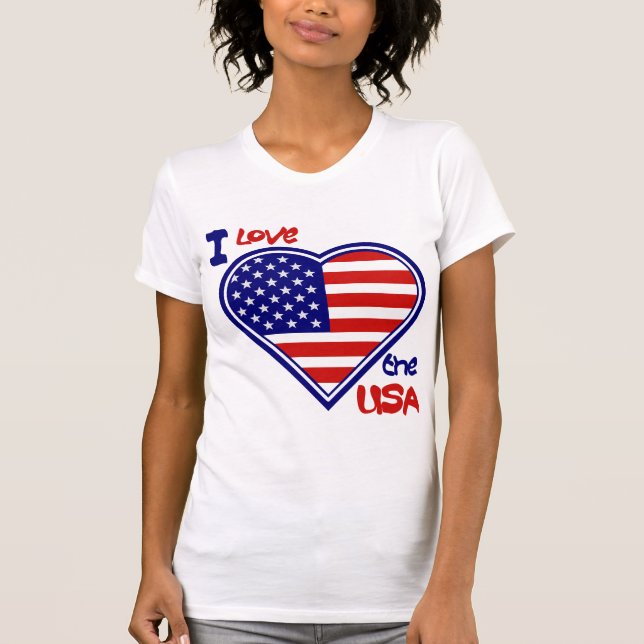 4. Juli American Heart Flag I Liebe USA Ladys T-Shirt (Vorderseite)