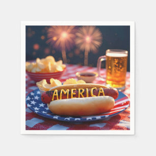 4. Juli American Hot Dog and Beer Serviette