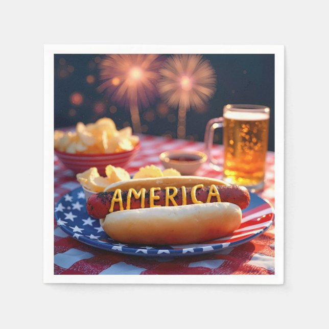 4. Juli American Hot Dog and Beer Serviette (Vorderseite)