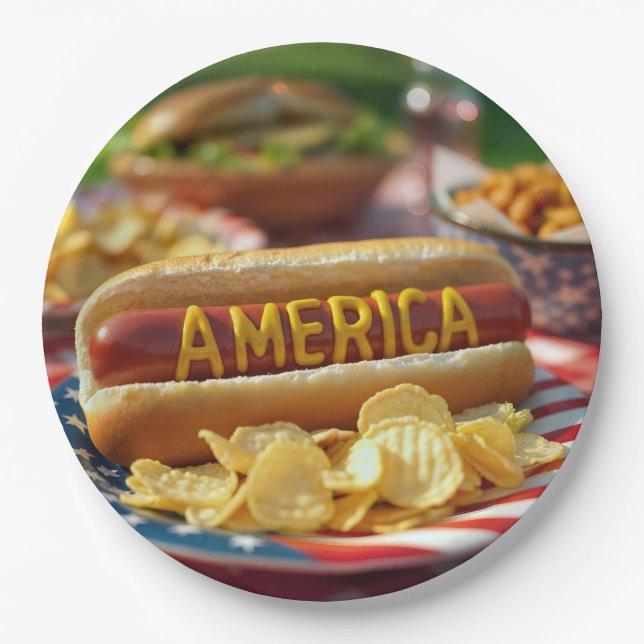 4. Juli American Hot Dog Pappteller (Vorderseite)