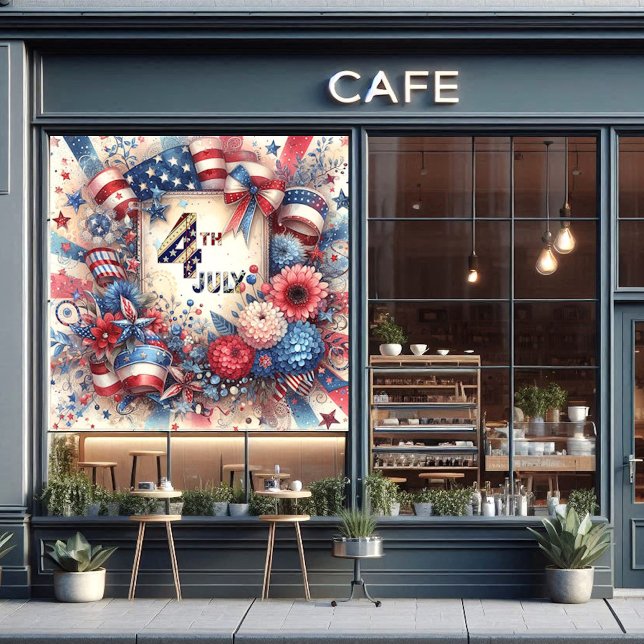 4. Juli American Independence Day Red White Blue Fensteraufkleber (4th July America Independence Day Red White & Blue Window Cling)