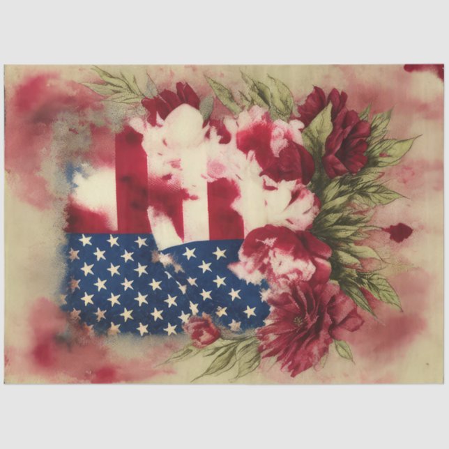 4. Juli American Independence Flag Red Peonies Seidenpapier (Vorderseite)