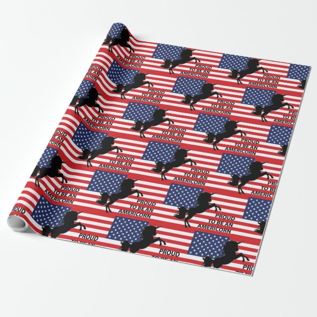 4. Juli American Patriotic Unicorn USA Flag Geschenkpapier (Ungerollt)