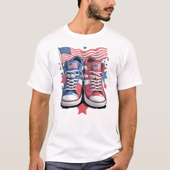 4. Juli American Sneakers Design T-Shirt (Vorderseite)