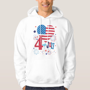 4. Juli American USA Flag Heart Flag Fireworks Hoodie
