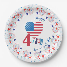 4. Juli American USA Flag Heart Patriotic Pappteller
