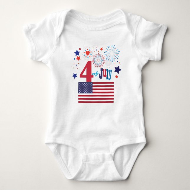 4. Juli American USA Flag Herz Flag Fireworks Baby Strampler (Vorderseite)