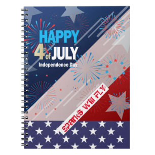 4. Juli American USA Flag Herz Flag Fireworks Notizblock