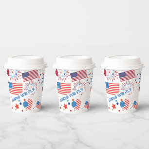4. Juli American USA Flag Herz Flag Fireworks Pappbecher