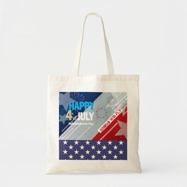 4. Juli American USA Flag Herz Flag Fireworks Tragetasche (Vorne)