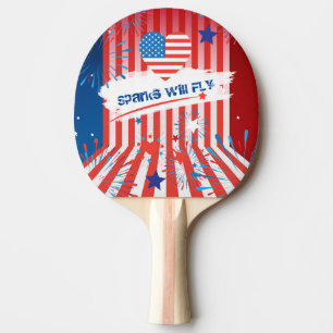 4. Juli American USA Flag Herzstück Personalisiert Tischtennis Schläger
