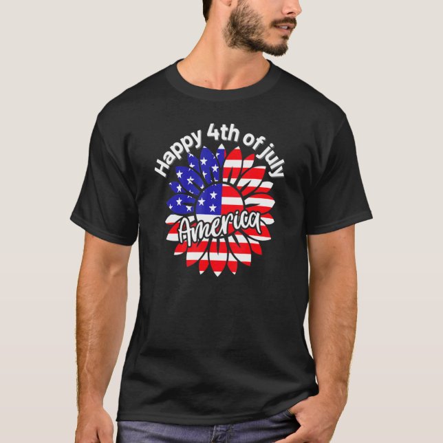 4. Juli Amerika Sonnenblumen uns Patriotische Amer T-Shirt (Vorderseite)