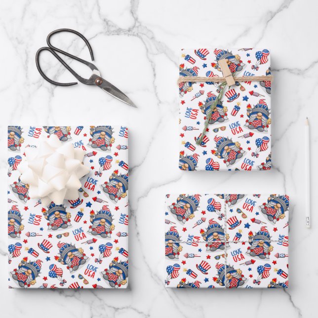 4. Juli Amerika Unabhängigkeit Frau Gnome Geschenkpapier Set (Vorderseite)
