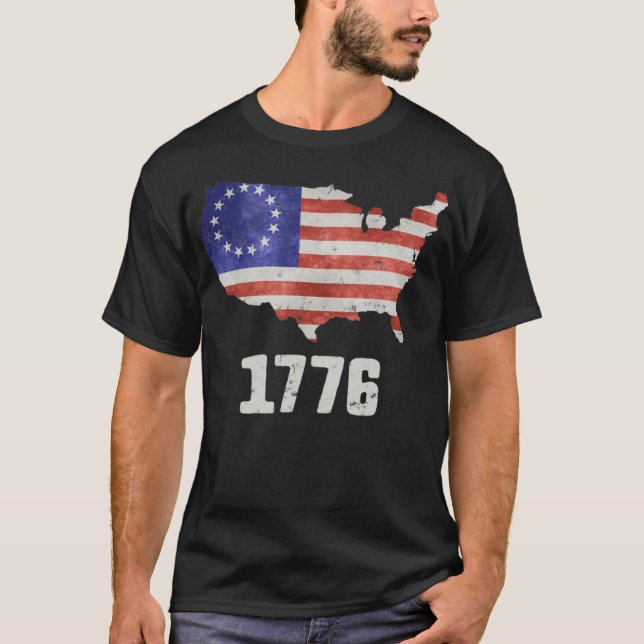4. Juli Amerikanische Flagge Betsy Ross 1776 Männe T-Shirt (Vorderseite)